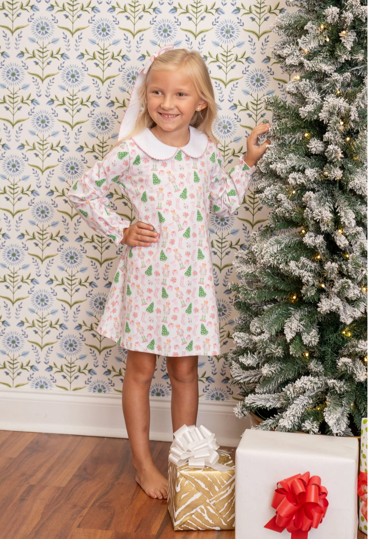 Presley Kait Preppy Christmas Long Sleeve Dress