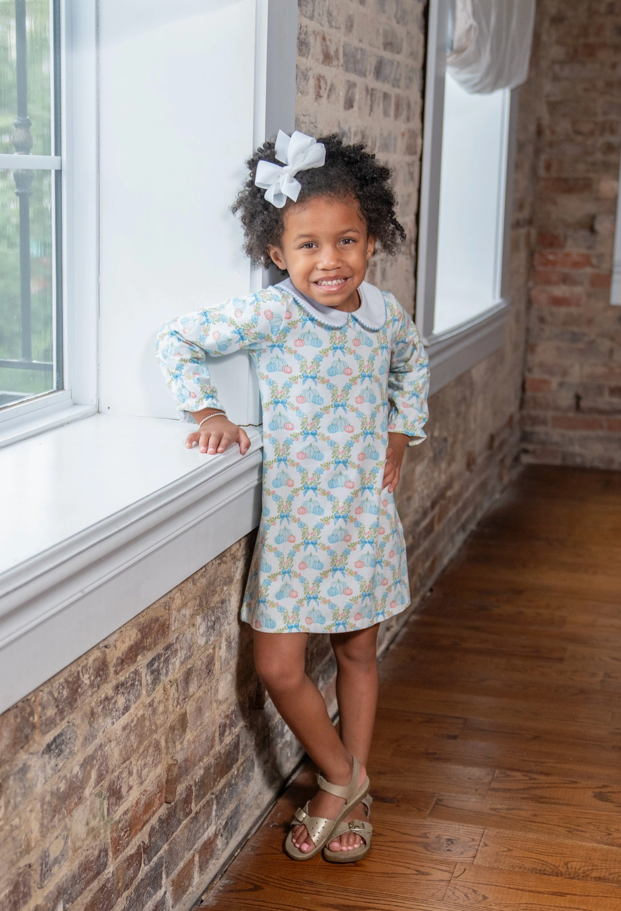 Presley Kait Pumpkin Bow Long Sleeve Dress