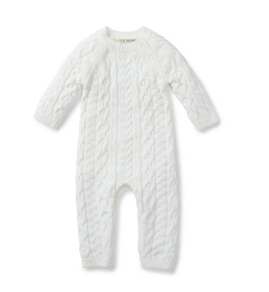 Organic Cable Knit Sweater Romper - Soft White