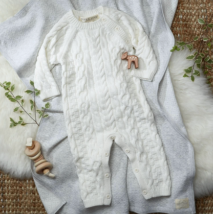 Organic Cable Knit Sweater Romper - Soft White