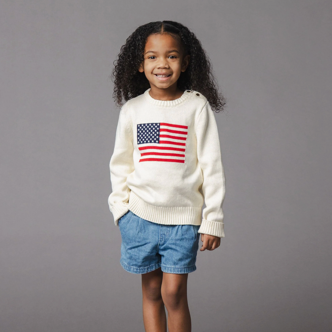 Organic Crew Neck Flag Sweater - Ivory