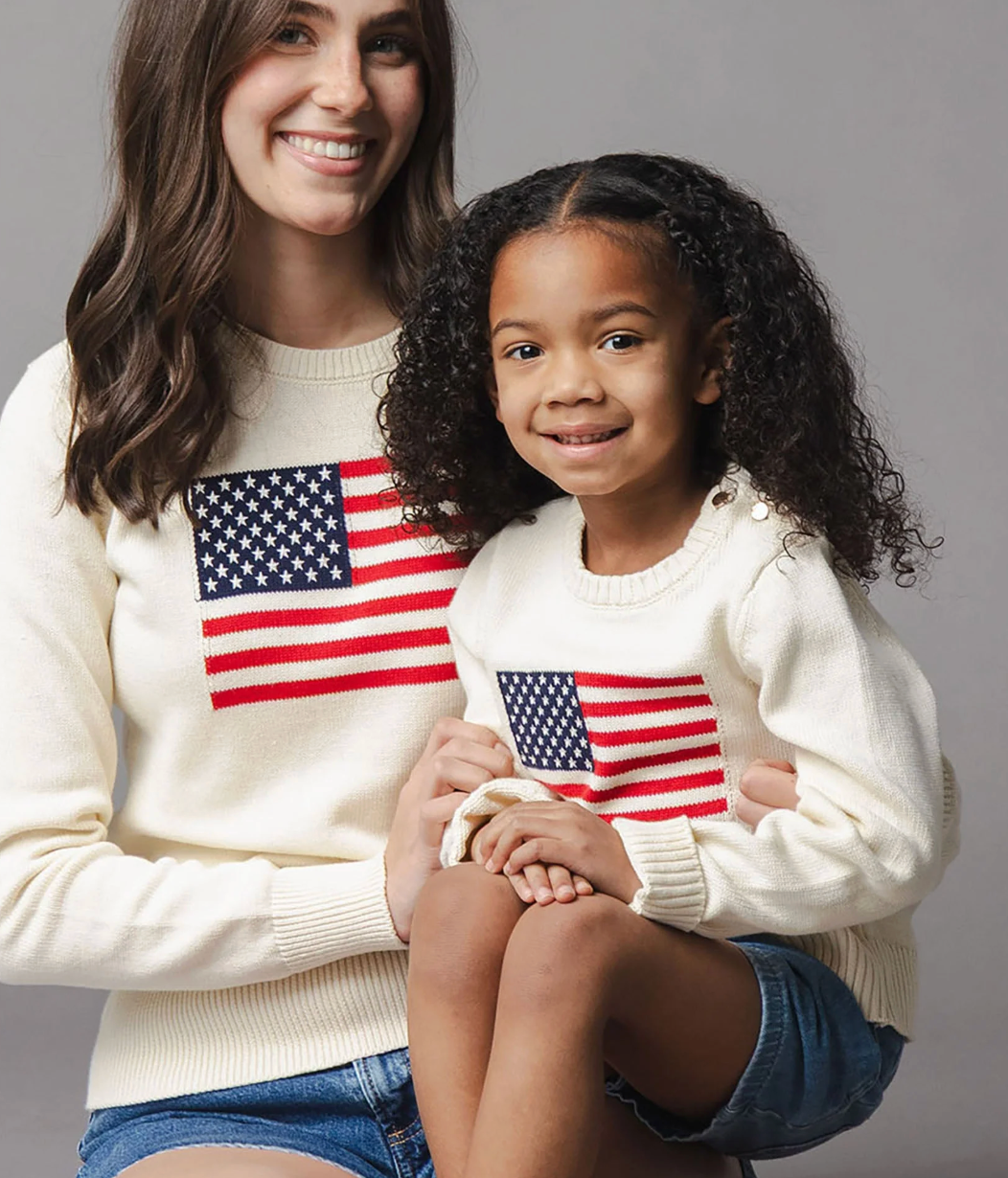 Organic Crew Neck Flag Sweater - Ivory
