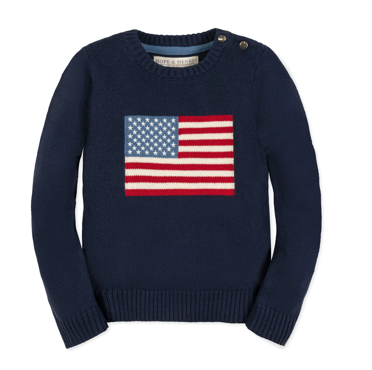 Organic Crew Neck Flag Sweater - Navy