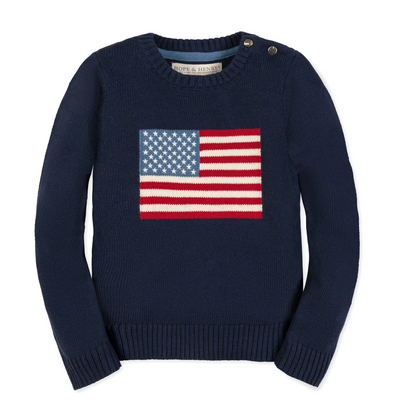 Organic Crew Neck Flag Sweater - Navy