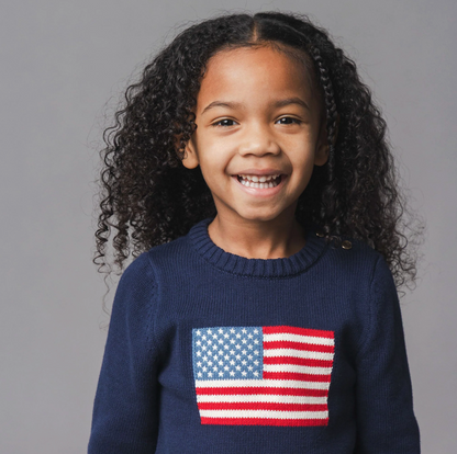 Organic Crew Neck Flag Sweater - Navy
