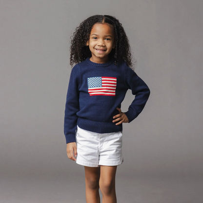Organic Crew Neck Flag Sweater - Navy