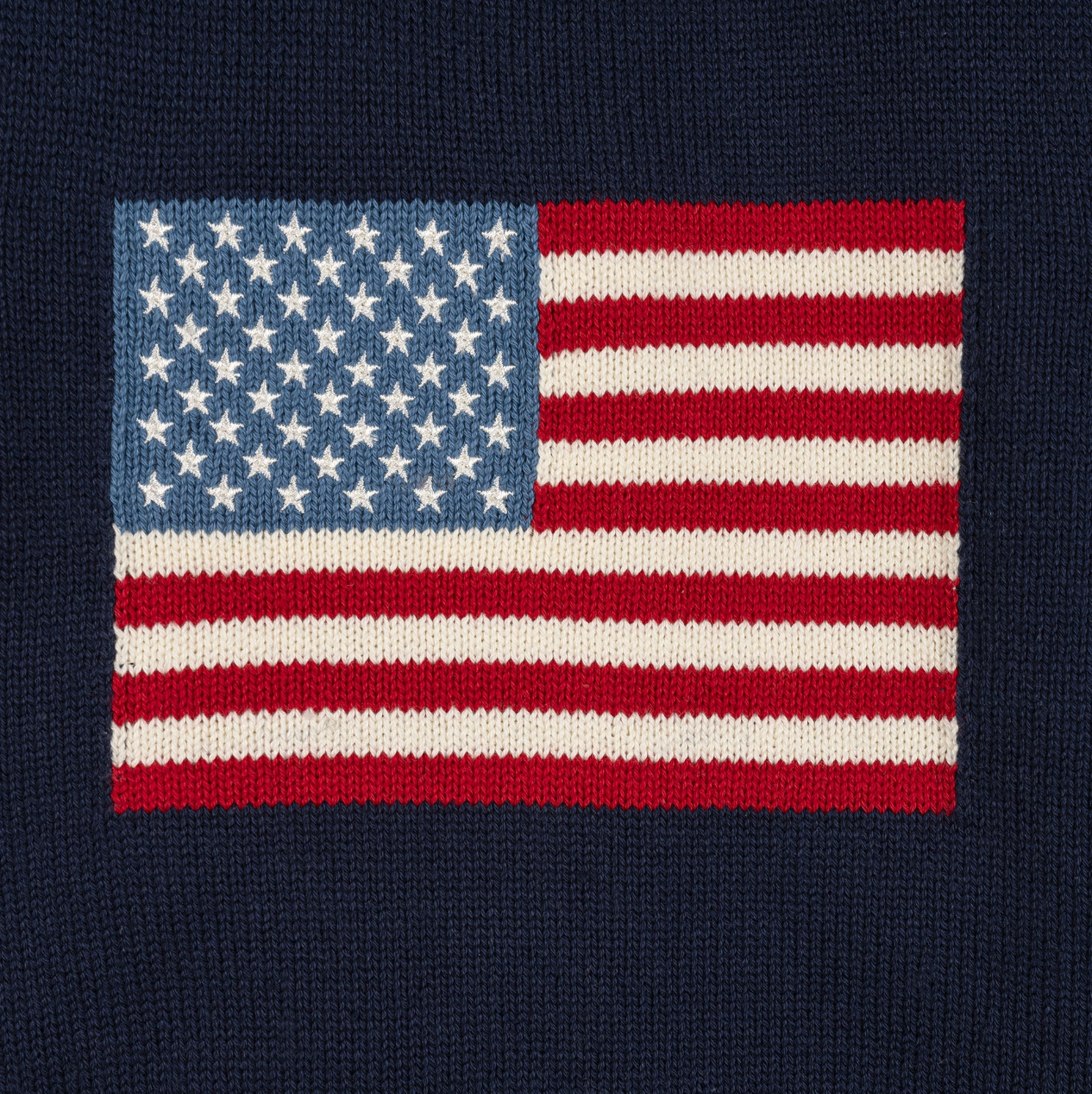 Organic Crew Neck Flag Sweater - Navy