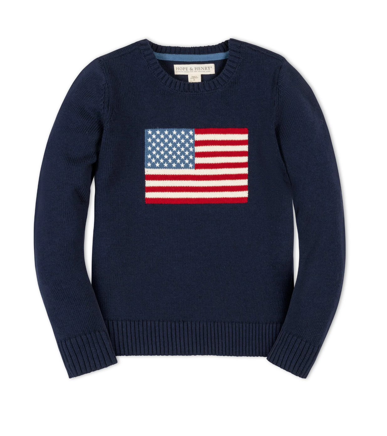 Organic Crew Neck Flag Sweater - Boys Navy