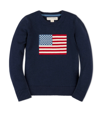 Organic Crew Neck Flag Sweater - Boys Navy