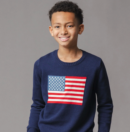 Organic Crew Neck Flag Sweater - Boys Navy